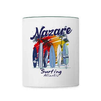 Nazare Portugal Atlantic Surfer Surfen - Tasse zweifarbig - Weiß/Dunkelgrün - Vorne