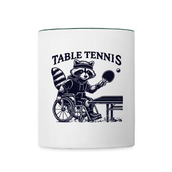 Tennis de table en fauteuil roulant raton laveur illustration - Mug contrasté - blanc/vert foncé - Devant