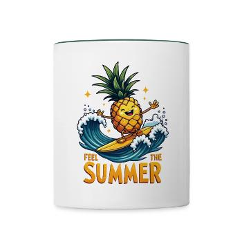 Ananas Surfer Surfen Feel the Summer - Tasse zweifarbig - Weiß/Dunkelgrün - Vorne