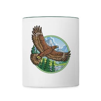 Adler vor Bergen - Tasse zweifarbig - Weiß/Dunkelgrün - Vorne