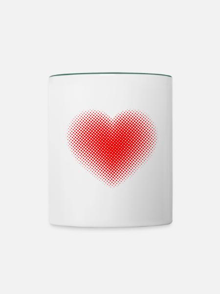 Rotes punkte Herz - Tasse zweifarbig - Weiß/Dunkelgrün