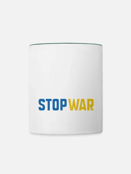 Stoppt den Krieg - Tasse zweifarbig - Weiß/Dunkelgrün