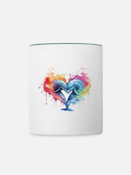 Schöne Delfine - Tasse zweifarbig - Weiß/Dunkelgrün