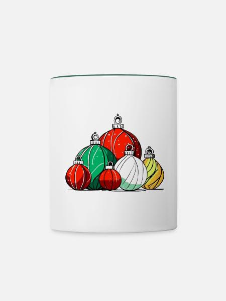 Weihnachtliche Dekokugeln - Tasse zweifarbig - Weiß/Dunkelgrün