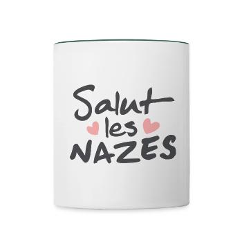 Salut les nazes - Phrase drôle - Mug contrasté - blanc/vert foncé - Devant
