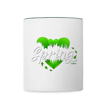 Frühling Frühlingszeit Herzen - Tasse zweifarbig - Weiß/Dunkelgrün - Vorne