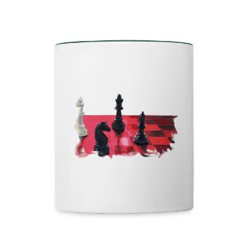 Schach mit König, Läufer und Springer - Tasse zweifarbig - Weiß/Dunkelgrün - Vorne