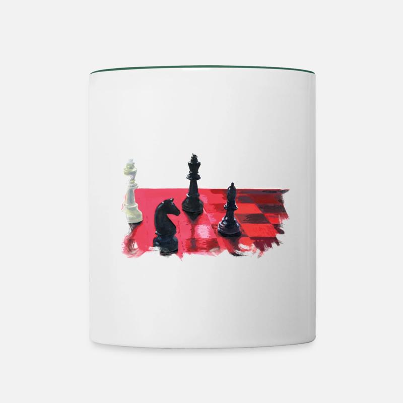 Jeu d'échecs avec roi, coureur et chevalier - Mug contrasté - blanc/vert foncé
