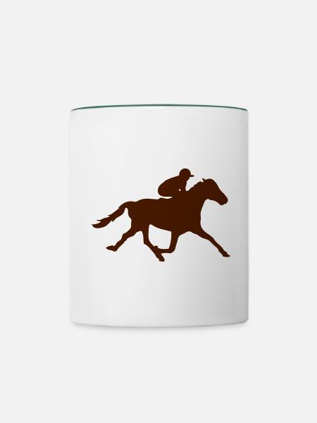 Pferd Pferderennen - Tasse zweifarbig - Weiß/Dunkelgrün