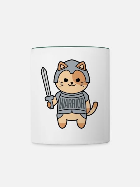 WARRIOR Katze - Tasse zweifarbig - Weiß/Dunkelgrün