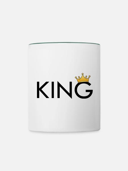KING mit Krone - Tasse zweifarbig - Weiß/Dunkelgrün