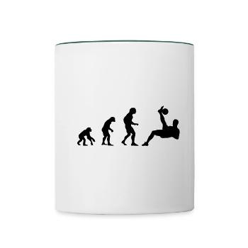 Evolution vom Affen zum Fuessballer Fallrückzieher - Tasse zweifarbig - Weiß/Dunkelgrün - Vorne
