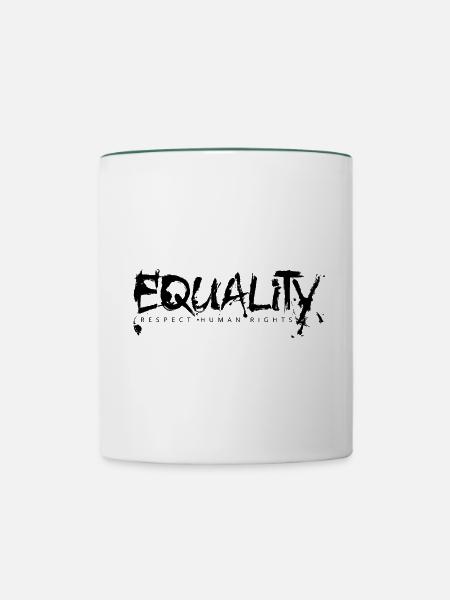 EQUALITY Schriftzug schwarz - Tasse zweifarbig - Weiß/Dunkelgrün
