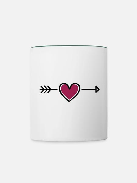 herz pfeil - Tasse zweifarbig - Weiß/Dunkelgrün