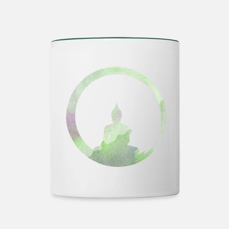 Buddhism - Buddha Silhouette Enso Zen Circle 1 - Contrasting Mug - white/dark green