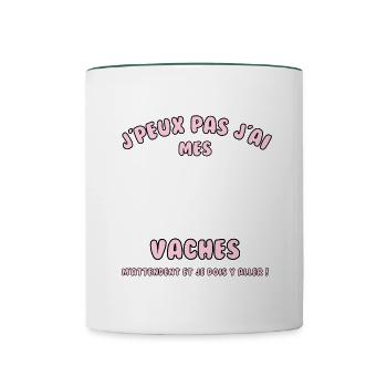 J’peux pas j’ai mes vaches qui m’attendent - Mug contrasté - blanc/vert foncé - Devant