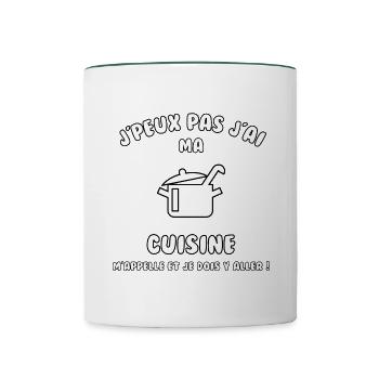 J’peux pas j’ai ma cuisine qui m’appelle - Mug contrasté - blanc/vert foncé - Devant