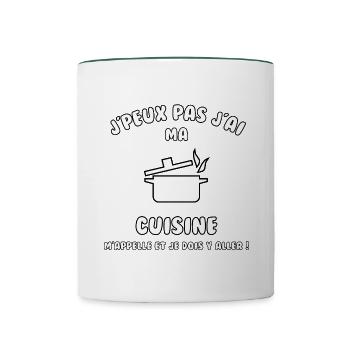 J’peux pas j’ai ma cuisine qui m’appelle - Mug contrasté - blanc/vert foncé - Devant