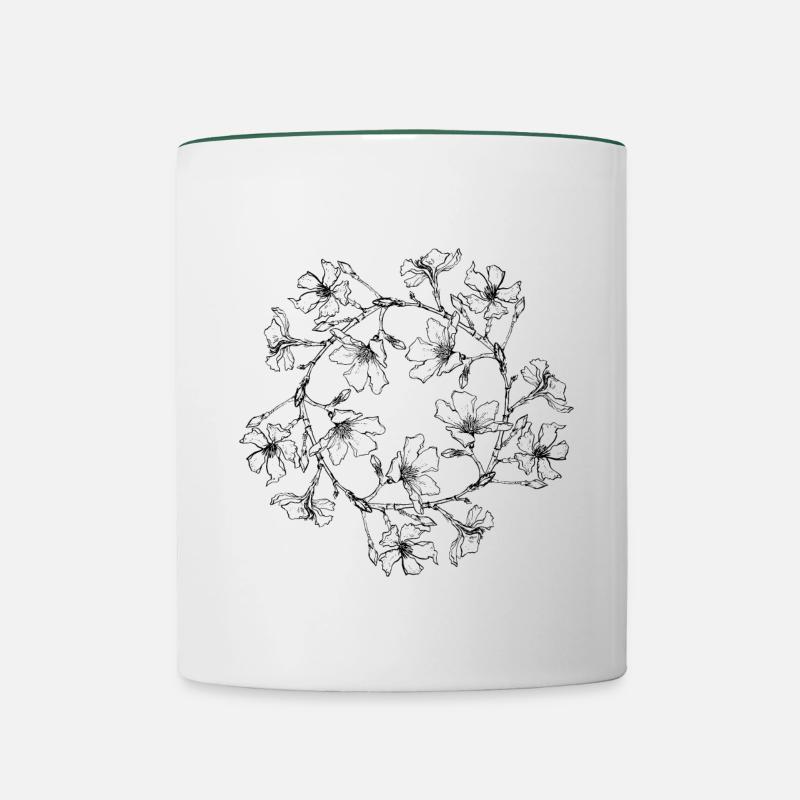 cercle de fleurs - Mug contrasté - blanc/vert foncé