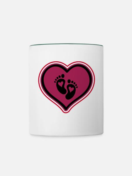babyfüße baby herz - Tasse zweifarbig - Weiß/Dunkelgrün