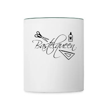 Bastelqueen basteln Schere Kleber Lineal - Tasse zweifarbig - Weiß/Dunkelgrün - Vorne