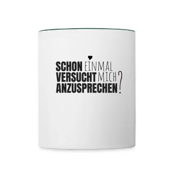 T-Shirt Anmache Verführen Aufreißer Sex Ansprechen - Tasse zweifarbig - Weiß/Dunkelgrün - Vorne
