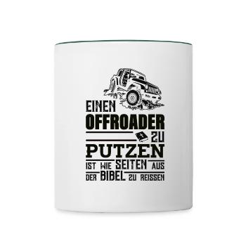 Geländewagen Dachzelt Matsch Allrad Reisefahrzeug - Tasse zweifarbig - Weiß/Dunkelgrün - Vorne