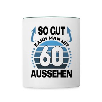 Geburtstag 60 Jahre So gut aussehen Retro Vintage - Tasse zweifarbig - Weiß/Dunkelgrün - Vorne