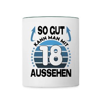Geburtstag 18 Jahre So gut aussehen Retro Vintage - Tasse zweifarbig - Weiß/Dunkelgrün - Vorne
