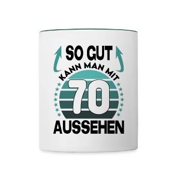 Geburtstag 70 Jahre So gut aussehen Retro Vintage - Tasse zweifarbig - Weiß/Dunkelgrün - Vorne