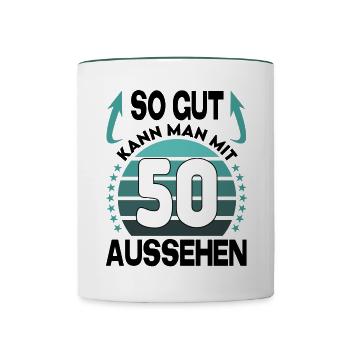 Geburtstag 50 Jahre So gut aussehen Retro Vintage - Tasse zweifarbig - Weiß/Dunkelgrün - Vorne