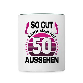 Geburtstag 50 Jahre So gut aussehen Retro Vintage - Tasse zweifarbig - Weiß/Dunkelgrün - Vorne