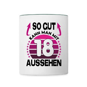 Geburtstag 18 Jahre So gut aussehen Retro Vintage - Tasse zweifarbig - Weiß/Dunkelgrün - Vorne