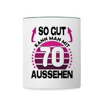 Geburtstag 70 Jahre So gut aussehen Retro Vintage - Tasse zweifarbig - Weiß/Dunkelgrün - Vorne