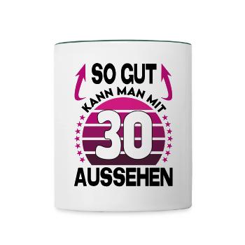 Geburtstag 30 Jahre So gut aussehen Retro Vintage - Tasse zweifarbig - Weiß/Dunkelgrün - Vorne