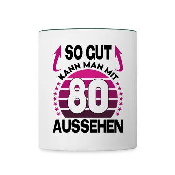 Geburtstag 80 Jahre So gut aussehen Retro Vintage - Tasse zweifarbig - Weiß/Dunkelgrün - Vorne