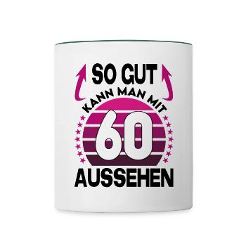 Geburtstag 60 Jahre So gut aussehen Retro Vintage - Tasse zweifarbig - Weiß/Dunkelgrün - Vorne