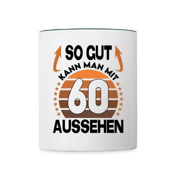 Geburtstag 60 Jahre So gut aussehen Retro Vintage - Tasse zweifarbig - Weiß/Dunkelgrün - Vorne