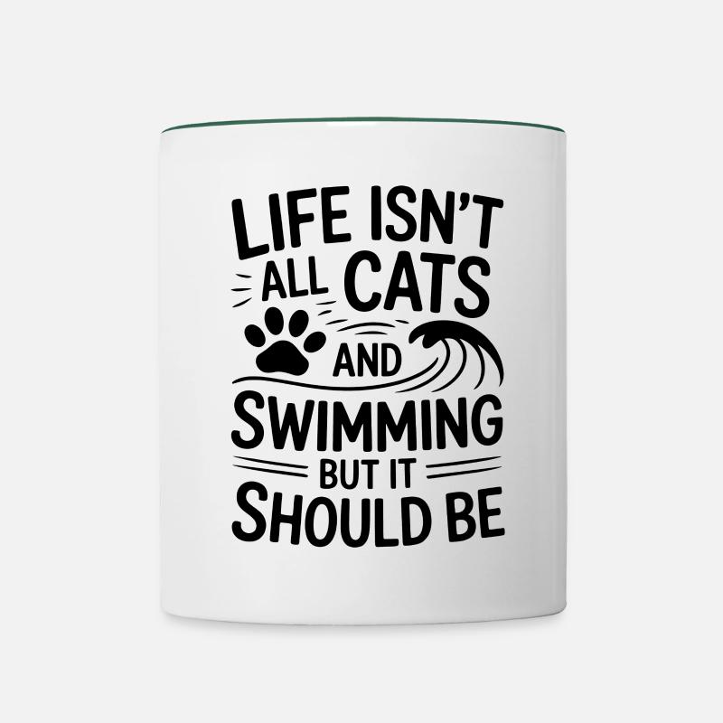 Natation Dire Chat Drôle Natation Cadeau - Mug contrasté - blanc/vert foncé