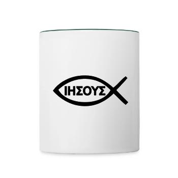 Chrétiens Jesus Poisson Symbole - Mug contrasté - blanc/vert foncé - Devant