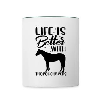 La vie est meilleure chevaux pur-sang - Mug contrasté - blanc/vert foncé - Devant