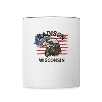 USA Flagge Adler Wisconsin Vintage Madison - Tasse zweifarbig - Weiß/Dunkelgrün - Vorne