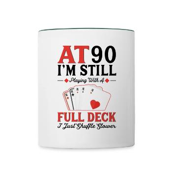 Deckkarten Spielen – 90. Geburtstag - Tasse zweifarbig - Weiß/Dunkelgrün - Vorne
