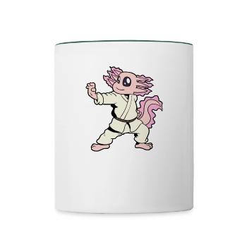 Comic Axolotl macht Karate - Tasse zweifarbig - Weiß/Dunkelgrün - Vorne