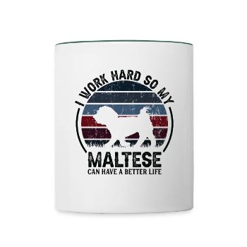Hart Arbeiten - Retro -Malteser - Tasse zweifarbig - Weiß/Dunkelgrün - Vorne