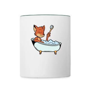 Fox prend un bain dans la baignoire - Mug contrasté - blanc/vert foncé - Devant