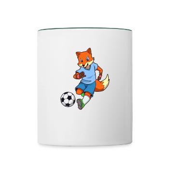 Comic Fuchs spielt Fußball - Tasse zweifarbig - Weiß/Dunkelgrün - Vorne