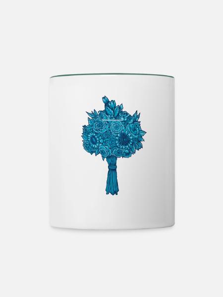 Blumenstrauß - Tasse zweifarbig - Weiß/Dunkelgrün