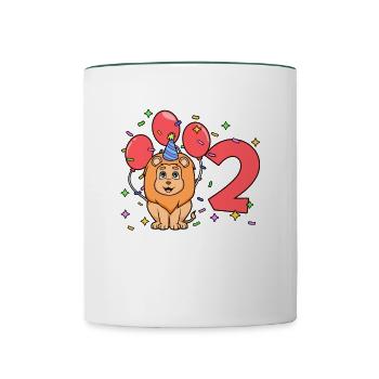 Avec Lion - Anniversaire Enfants 2 Ans - Mug contrasté - blanc/vert foncé - Devant