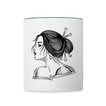 Schädel Skull Horror Japan Halloween Geisha - Contrasting Mug - white/dark green - Front